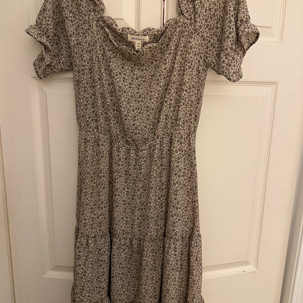 Monteau Brown and White Floral Midi Dress